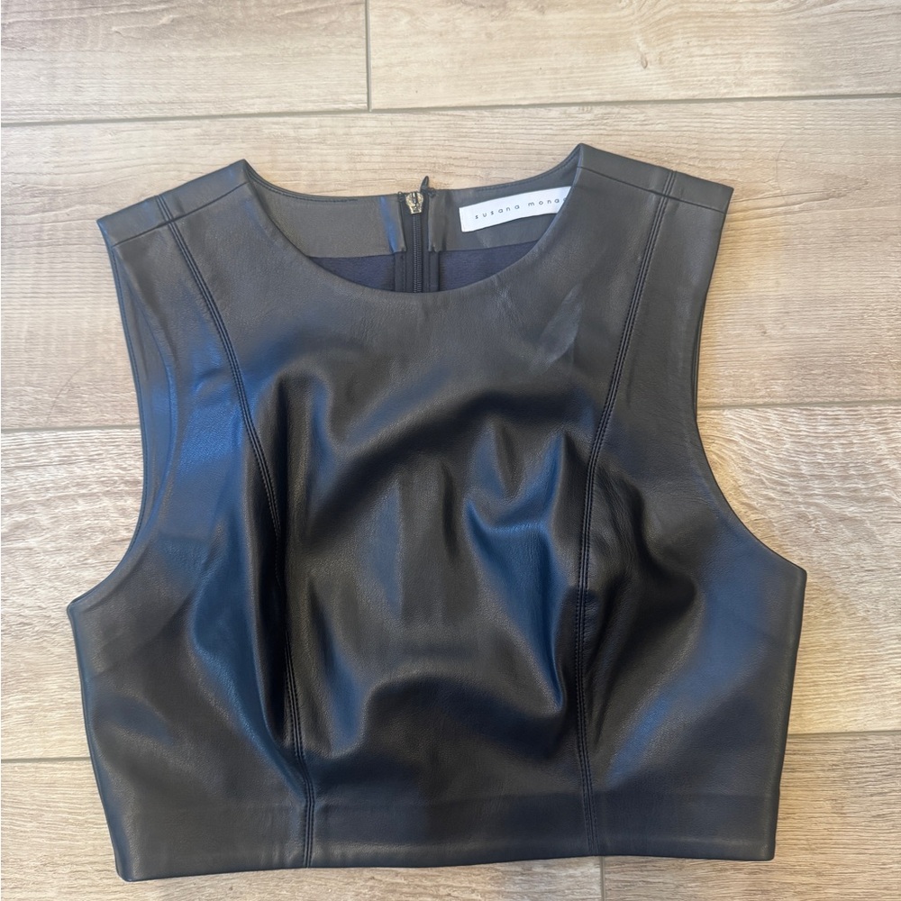Susana Monaco Black Leather Tank Top